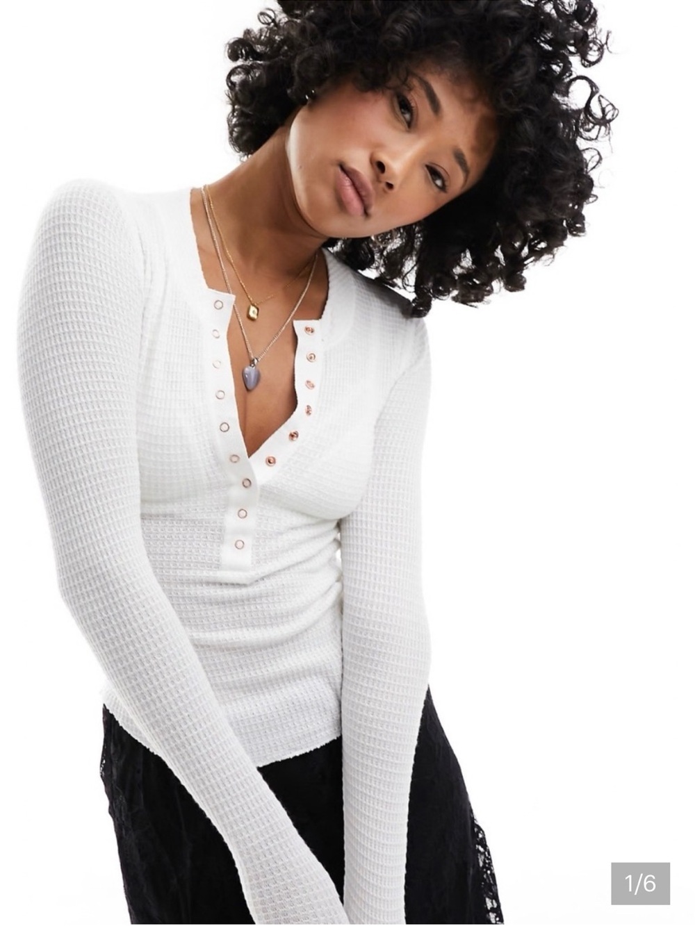 Free People Waffle Knit Henley Top White Medium